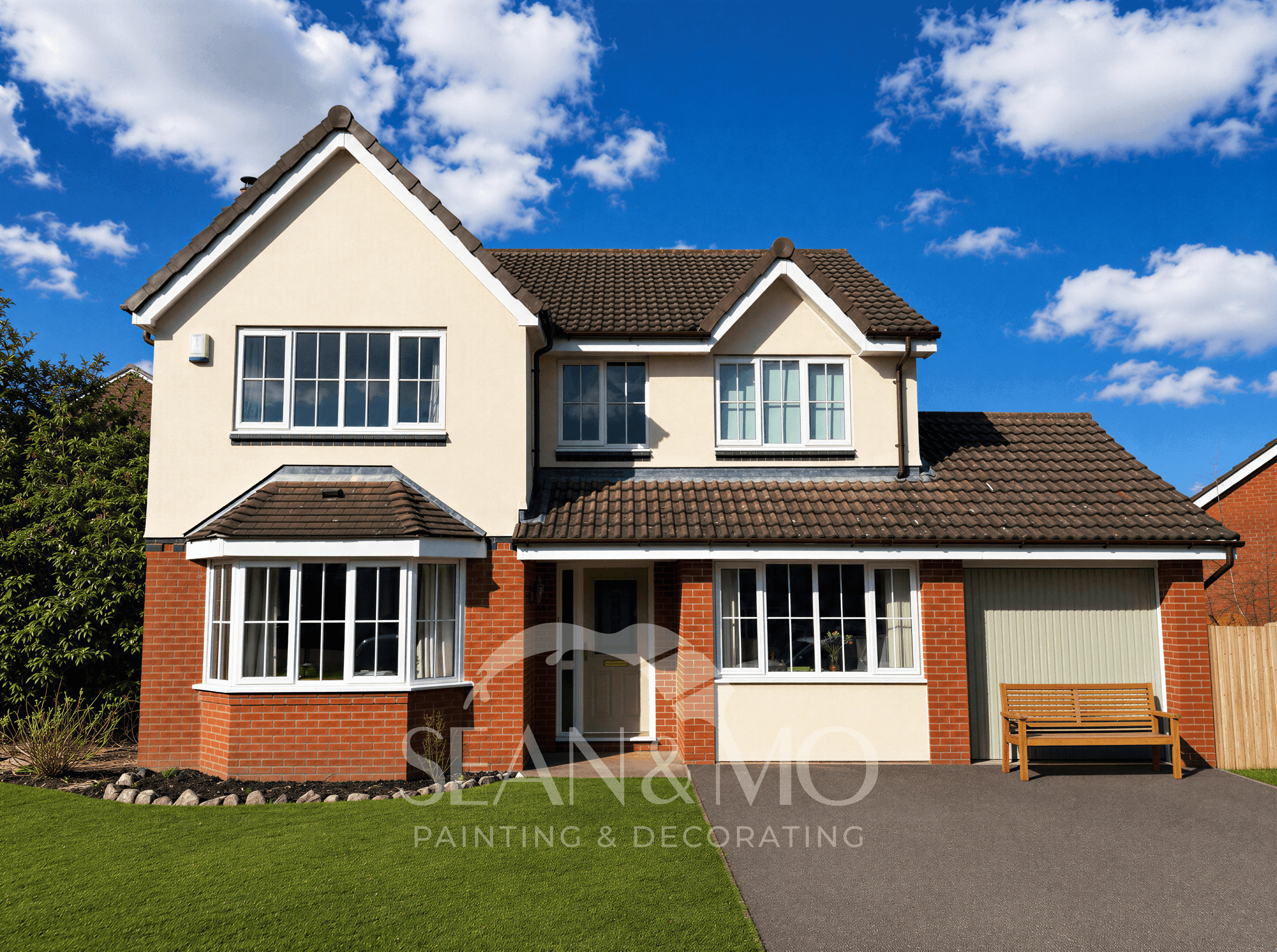 Residential exterior after painting and decorating by Sean & Mo