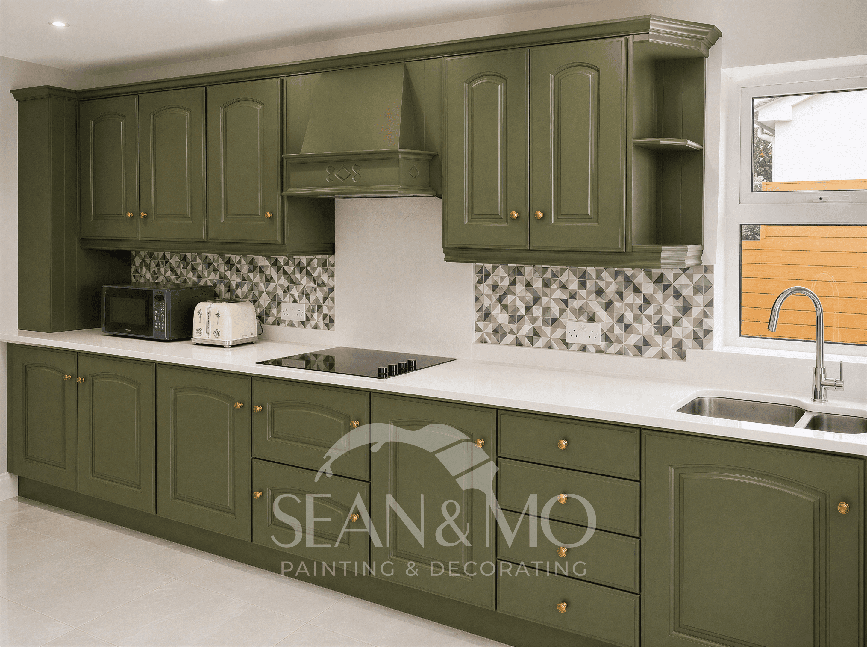 Sprayed kitchen cabinetry finished by Sean & Mo